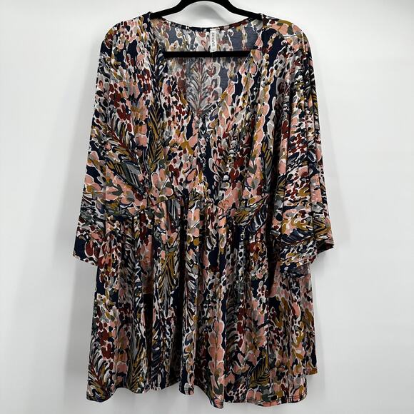 Dear Scarlett Top Tunic Womens 3XL Floral Boho Long Sleeve V Neck Plus Dreamer - Picture 1 of 12